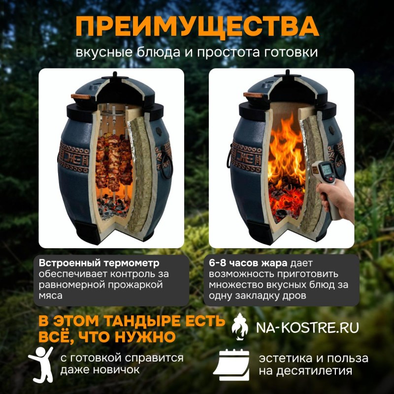 Тандыр Сармат утепленный на колесах с откидной крышкой и термометром (Графит)